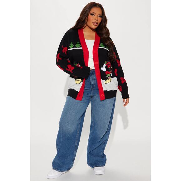 Disney Mickey and Minnie Mouse Holiday Cardigan Sweater Women’s Size 1X - Picture 1 of 6